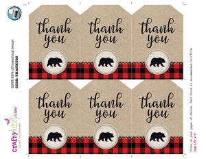 Red LumberJack Thank You Favor Tags Plaid LumberJack Birthday Favors - Boy Baby Shower Tag - INSTANT DOWNLOAD - CraftyKizzy