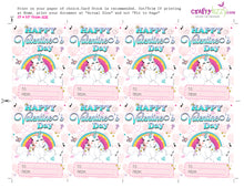 Girl Unicorn Happy Valentine's Day Cards - Girls Valentines Day Fill In The Blank Classroom Printable Cards - Kids Teachers - INSTANT DOWNLOAD - CraftyKizzy