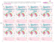Girl Unicorn Happy Valentine's Day Cards - Girls Valentines Day Fill In The Blank Classroom Printable Cards - Kids Teachers - INSTANT DOWNLOAD - CraftyKizzy