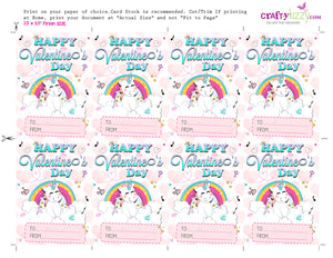 Girl Unicorn Happy Valentine's Day Cards - Girls Valentines Day Fill In The Blank Classroom Printable Cards - Kids Teachers - INSTANT DOWNLOAD - CraftyKizzy