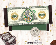 Money Candy Bar Wrapper - Hundred Dollar Birthday Party Favors - INSTANT DOWNLOAD