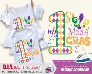 My First 1st Mardi Gras Shirt - Onsie Iron On Digital Transfer File - Tshirt Outfit - Purple Yellow Green - INSTANT DOWNLOAD - CraftyKizzy