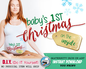 Baby Bump's First 1st Christmas Maternity Shirts Iron On Printable - Pregnancy Announcement Shirt Outfit - Preggers Instant Download - CraftyKizzy
