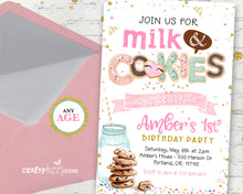Milk and Cookies Birthday Invitation - Girl Cookie Party Invitations - Classroom Party Invitation - CraftyKizzy