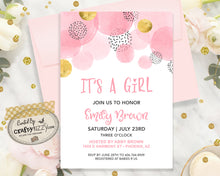 Modern Baby Shower Invitation - It's A Girl - Printable Girl Baby Shower Invitation - Pink and Gold Baby Shower Announcement