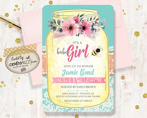 Baby Shower Invitations - Bee Baby Shower Invitation - It's A Girl Baby Shower Bumble Bee - Personalized