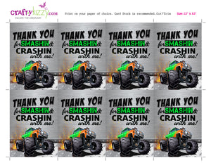 Monster Truck Thank You Tags - Orange and Green Monster Truck Party Favor Gift Tags - INSTANT DOWNLOAD - CraftyKizzy