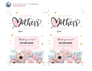 Mothers Day Gift Card Holder - Mother's Day Printable Gift Card - Thank You Mom Card - Coffee Gift Card - INSTANT DOWNLOAD