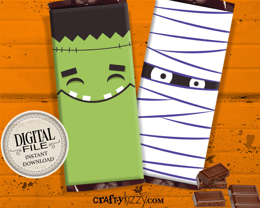 Mummy Halloween Chocolate Bar Wrapper - Frankenstein Printable Candy F – CraftyKizzy for Free Printable Halloween Candy Wrappers