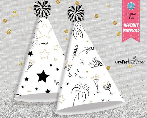 New Year's Eve Party Hat Printables - Happy New Year Kid Party Hats - New Years Party Favors - Kids Party Hat - INSTANT DOWNLOAD