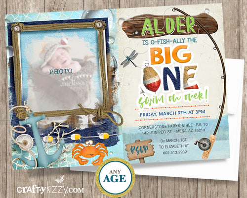 Fishing First Birthday Invitation - Reeling In The Big One - Ofishally One Printable Birthday Party Invitations - CraftyKizzy