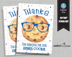 One Smart Cookie - Back to School Printable Tags - Teacher Gift Tag - Teacher Appreciation Favor Tags Teacher Thank You Tag - INSTANT DOWNLOAD