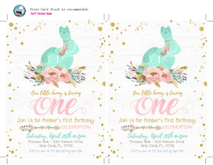 Bunny 1st First Birthday Invitation - Boho Girl Easter Invitations - Some Bunny is One - Printable Floral Invitations - CraftyKizzy