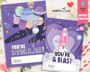 Solar System Valentines Day Cards for Kids - Astronaut Valentine's - Rocket Valentines - Out Of This World Valentine - INSTANT DOWNLOAD