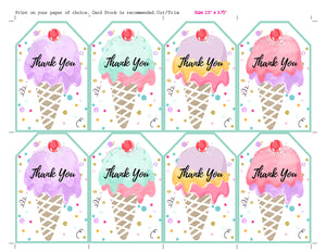 Ice Cream Thank You Favor Tags - Triple Scoop Party Favors - Ice Cream Tag - Party Decor - INSTANT DOWNLOAD #9999