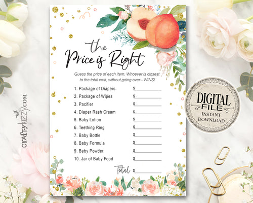 Peaches Baby Shower Price Is Right Game - Sweet Peach Baby Shower Game - A Little Peach Printable Shower Game Card - INSTANT DOWNLOAD