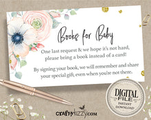 Floral Books For Baby - Girl Baby Shower Book Request Insert - Floral Watercolor Insert Card - INSTANT DOWNLOAD - CraftyKizzy