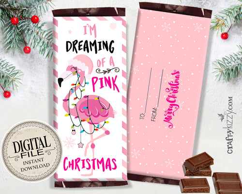 Pink Christmas Chocolate Bar Wrapper - I'm Dreaming of a Pink Christmas Party Favors - Pink Holiday Hershey's Bar Label - INSTANT DOWNLOAD