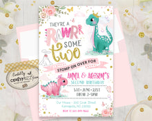 Roarsome two twins birthday invitation