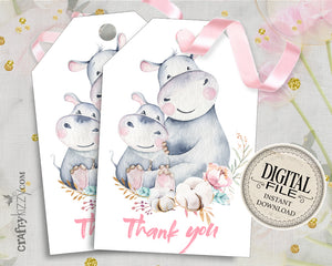 Hippo Baby Shower Thank You Tags - Hippopotamus Birthday Party Favor Tag - Hip Hip Hooray Gender Unknown Thank You Favors - INSTANT DOWNLOAD