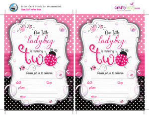 Ladybug Blank Birthday Invitations - Pink Ladybug Fill In The Blank Printable Birthday Invitation - Second Birthday - CraftyKizzy