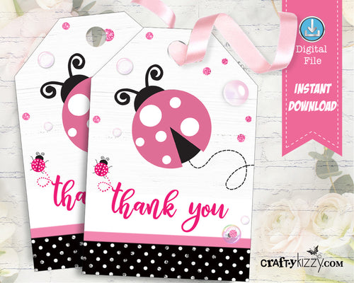 Ladybug Thank You Favor Tags - Baby Shower Ladybug Thank You Tag - Pink Ladybug Theme Tags - INSTANT DOWNLOAD - CraftyKizzy