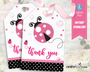 Ladybug Thank You Favor Tags - Baby Shower Ladybug Thank You Tag - Pink Ladybug Theme Tags - INSTANT DOWNLOAD - CraftyKizzy