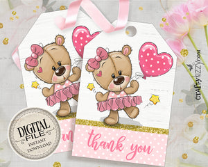 teddy bear first birthday thank you tags