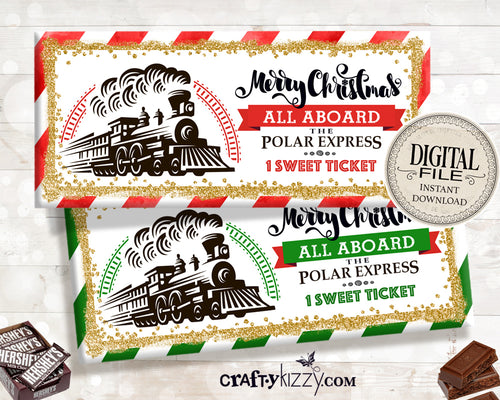 Polar Express Ticket Candy Bar Wrapper - Christmas Chocolate Bar Wrappers - Printable Holiday Labels - Stocking Stuffers - INSTANT DOWNLOAD