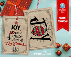 Christmas Gift Tags Printable - Holiday Favor Tags - Joy Peace Love - Holiday Gift Tag - INSTANT DOWNLOAD