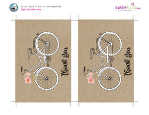 Bicycle Thank You Card - Printable Floral Thank You Cards - Beach Cruiser - INSTANT DOWNLOAD