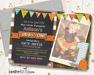 Our Little Pumpkin Is Turning One Invitation - Pumpkin First Birthday Invitation - Fall Autumn 1st Birthday Invites - Pumpkin Invitations