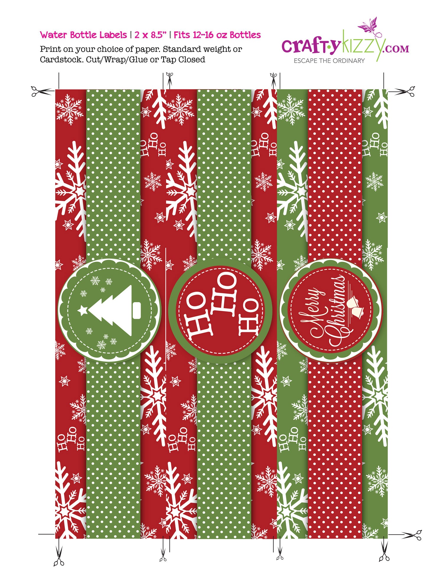 Christmas Water Bottle Label - Xmas Wrapper - Red Green Christmas Part –  CraftyKizzy