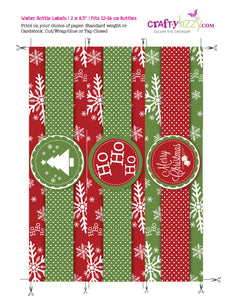 Christmas Water Bottle Label - Xmas Wrapper - Red Green Christmas Party Favors - Printable Merry Christmas Labels - INSTANT DOWNLOAD