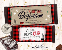 Baby Shower Candy Bar Wrappers - The Adventure Begins Chocolate Bar Wrapper - Printable Our Little Bear Cub label - Personalized