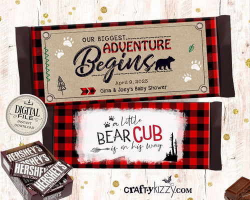 Baby Shower Candy Bar Wrappers - The Adventure Begins Chocolate Bar Wrapper - Printable Our Little Bear Cub label - Personalized