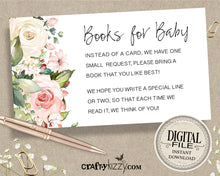 Floral Baby Shower Books For Baby Card - Girl In Full Bloom Baby Shower Book Request Insert - Floral Library Request Card - INSTANT DOWNLOAD