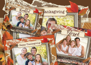 Thanksgiving Photo Card - Printable Family Photo Card - Happy Thanksgiving Greeting Card - Thankful Blessed Rustic Distressed Vintage - CraftyKizzy