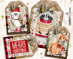 Vintage Christmas Gift Tags - Merry Christmas Scrapbook Tags - Junk Journal Holiday Gift Tags - INSTANT DOWNLOAD