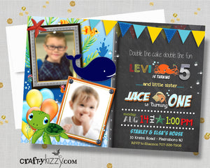 Boys First Birthday Joint Sea Animal Invitation Twins Under the Sea 1st Second Third Birthday Invitations - Ocean Invite