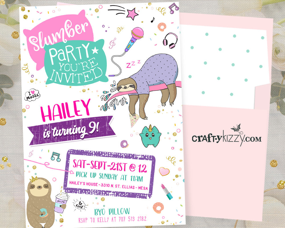 12 Personalized Custom Girl Girls Slumber Party Sleepover Birthday  Invitations