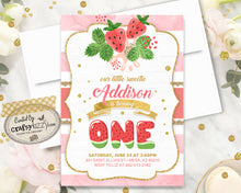Strawberry First Birthday Invitation - Pink Our Little Sweetie Invitations - Fruit Birthday Invitation - Printable Berry Invitations