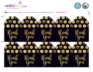 Wedding Gold and Black Thank You Favor Tags - Bridal Shower Tag - Baby Shower - Birthday Tags - INSTANT DOWNLOAD - CraftyKizzy