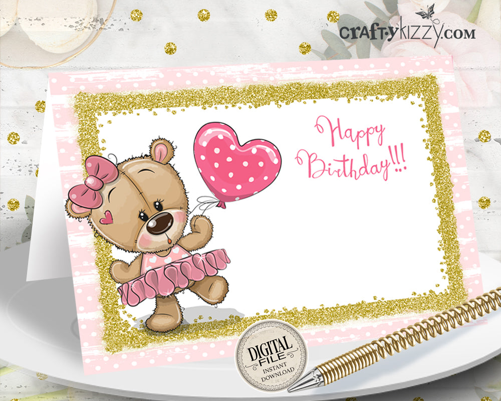 Teddy Bear Table Tents - Pink Teddy Bear Baby Shower Food Tent - First Birthday Place Cards - Buffet Card - INSTANT DOWNLOAD
