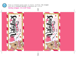 Valentine's Day Candy Bar Wrapper - Teddy Bear Hershey's Chocolate Bar Wrapper - Bear Valentines Day Party Favors - Classroom Card - INSTANT DOWNLOAD