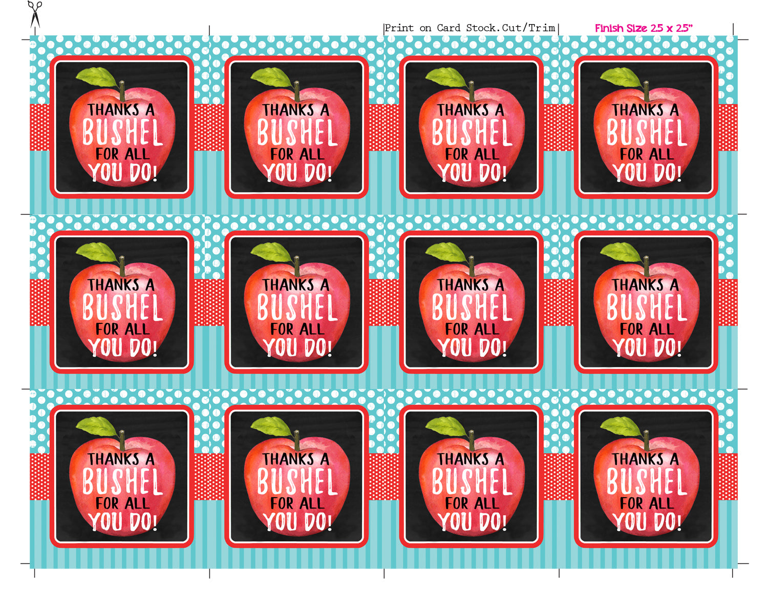 Apple Thank You Favor Tag, Thanks A Bushel Favor Tag - Teacher Appreciation  Favor Tags Teacher Thank You Tag - INSTANT DOWNLOAD, image size:1500x1159