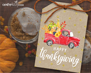Thanksgiving Favor Tags - Farm Truck Happy Thanksgiving Tag - Pumpkin Gift Tag Labels - INSTANT DOWNLOAD - CraftyKizzy