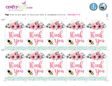 Bee Thank You Favor Tags - Pink Bee Thank You Tags - Baby Shower Birthday Thank You Tags - INSTANT DOWNLOAD