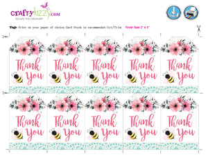 Bee Thank You Favor Tags - Pink Bee Thank You Tags - Baby Shower Birthday Thank You Tags - INSTANT DOWNLOAD