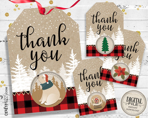 Christmas Gift Tags - Thank You Christmas Tags - Thank You Holiday Gift Tags - Red Plaid Favors - Teacher Gift Tags - INSTANT DOWNLOAD